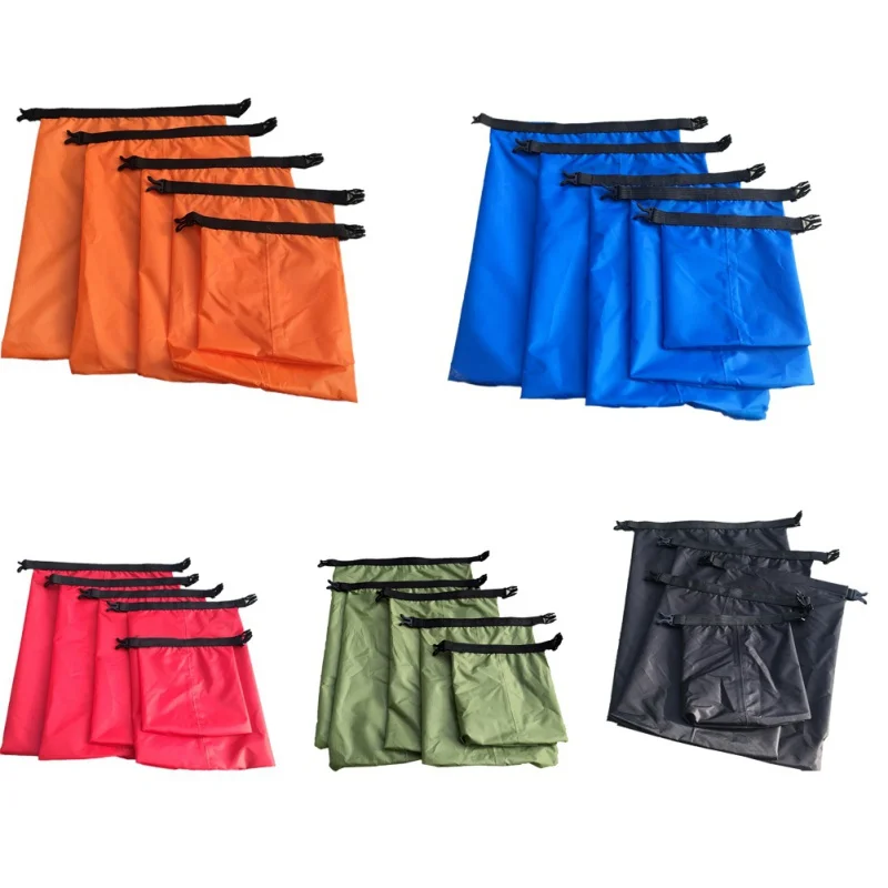 

5pcs Waterproof Dry Bag Beach Buckled Storage Sack Travel Swimming Drifting Snorkeling Bags With Adjustable Strap Hoo k