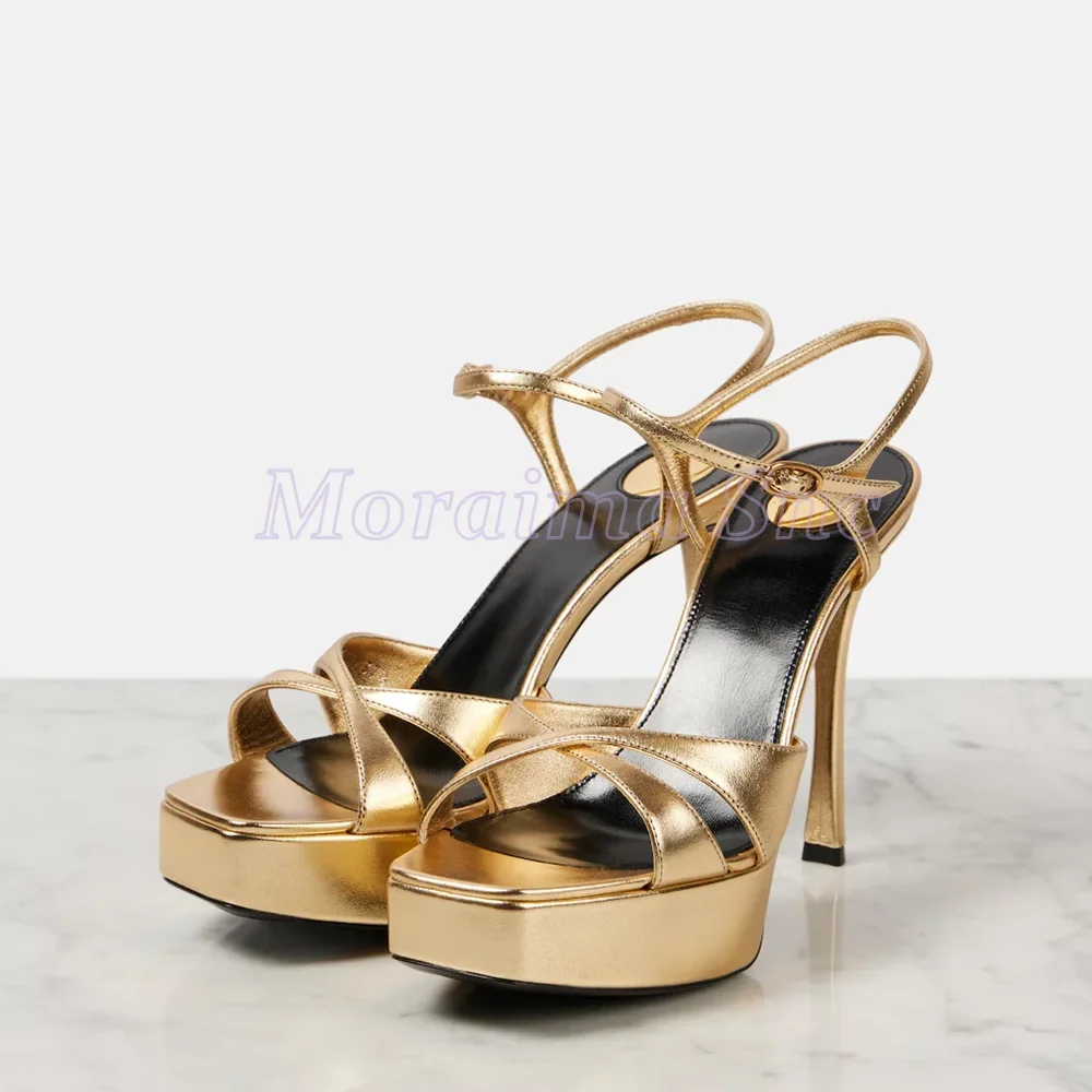 

Platform Cross Strap Sandals Square Toe Ankle Buckle Strap Stiletto High Heel Sexy Fashion Women' Dress Shoes Summer Banquet New