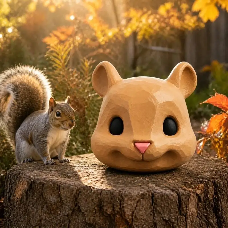 Großer 3D-gedruckter Eichhörnchen-Gesichtsspender, neuartiger hängender Vogelfutterspender, Futterstation für Wildtiere – Detail 7