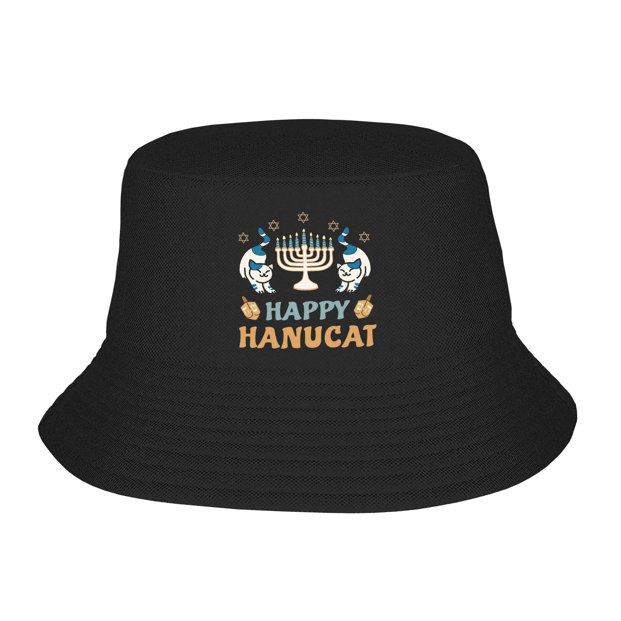 Summer Beach Happy Hanukkah Cat Menorasaurus Merchandise Bucket Hats Unisex Hot Sun Hat  Panama Hat Fishing Caps Outdoor Sports
