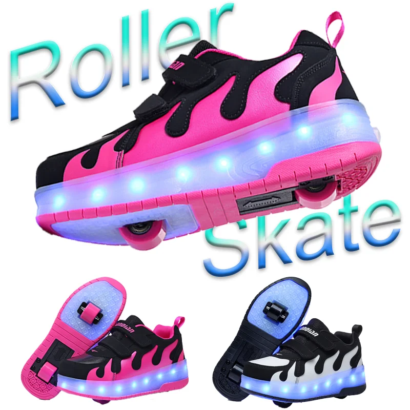 children's-2-wheeled-novice-luminous-roller-shoes-automatic-contraction-fast-walking-shoes-boys'-sports-shoes