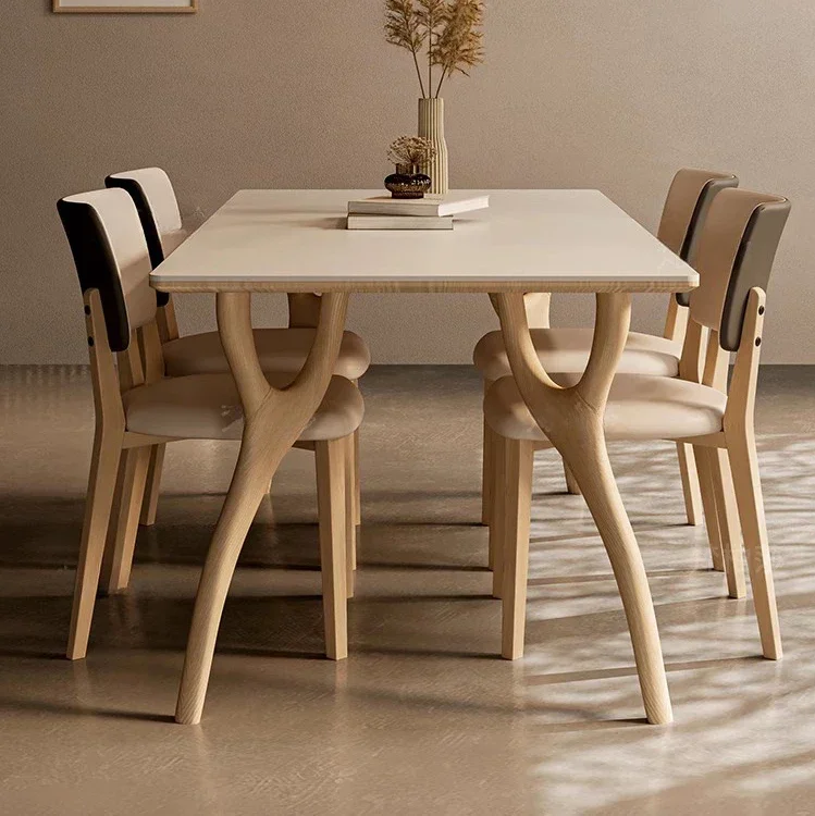 

Nordic Log Style Household Small Apartment Rectangular Dining Table Ash Wood Stone Plate Dining Tables and Chairs Set