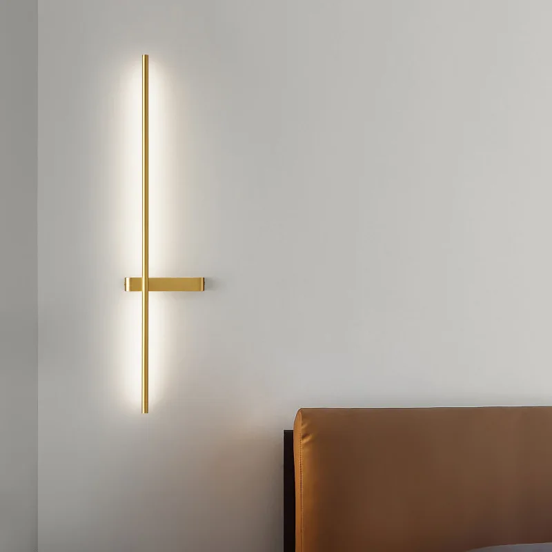 minimalist exquisite bedroom bedside LED wall lights art copper design long line simple home decoration led wall lamp