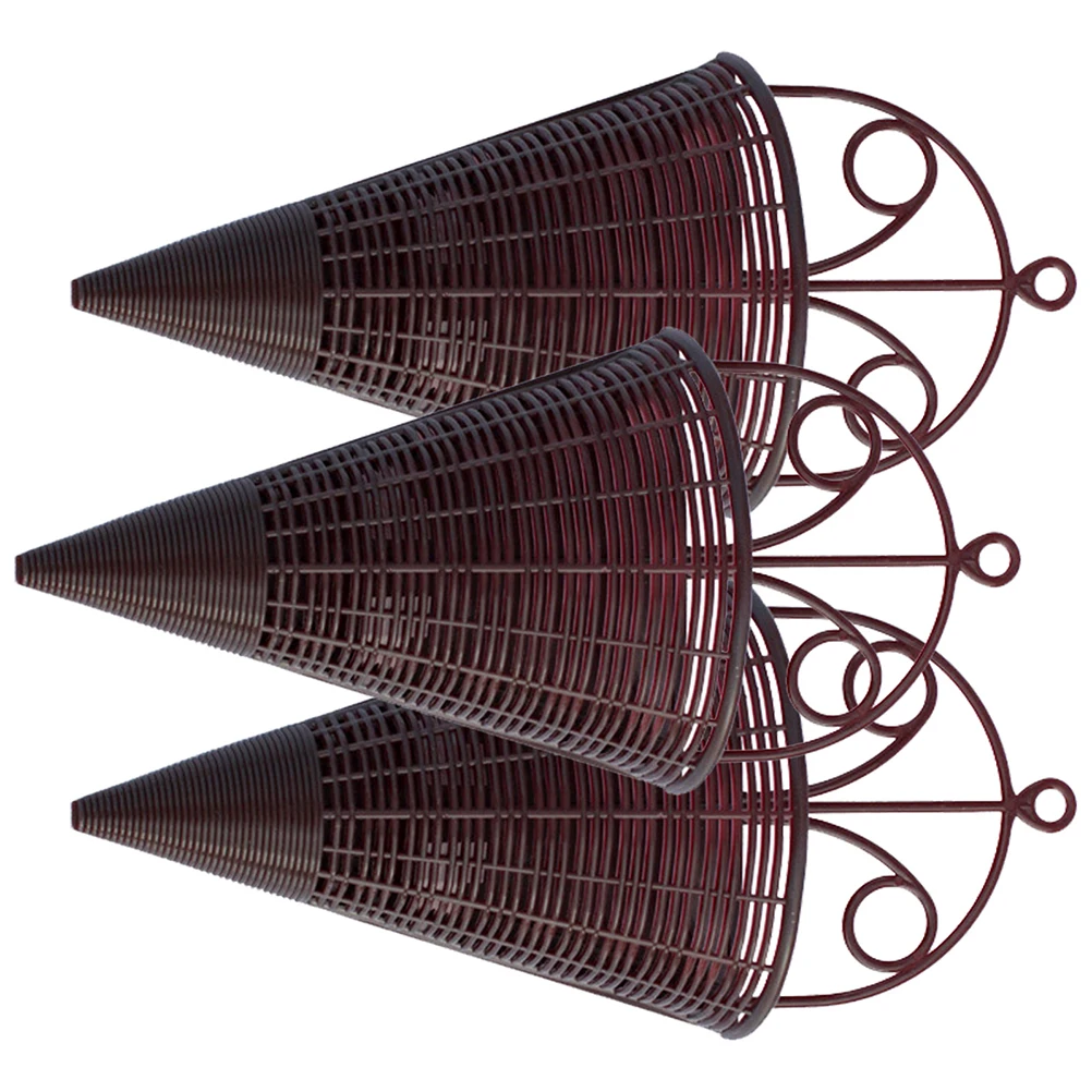 

3pcs Rattan Decorative Flower Basket Shaped Cone Hanging Planter Brown Large Wall Garden Balcony Home Storage Display