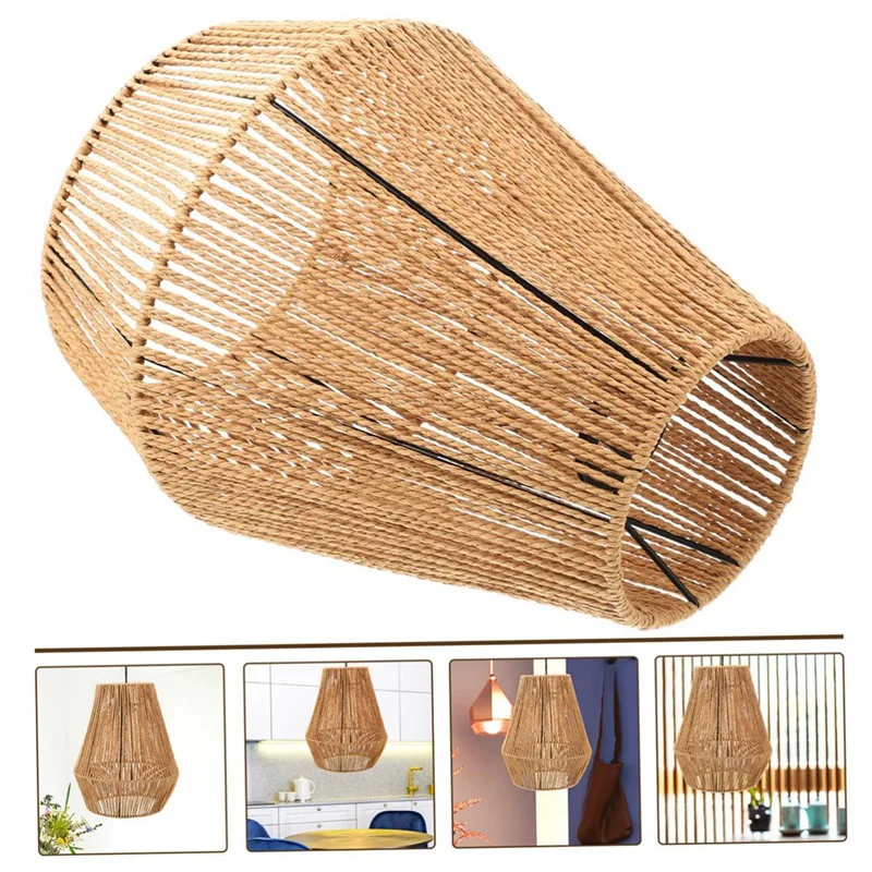 Woven Rattan Lamp Shade For Home Table Lamp Lampshade Bedside Table Lamp Manual Paper Rope