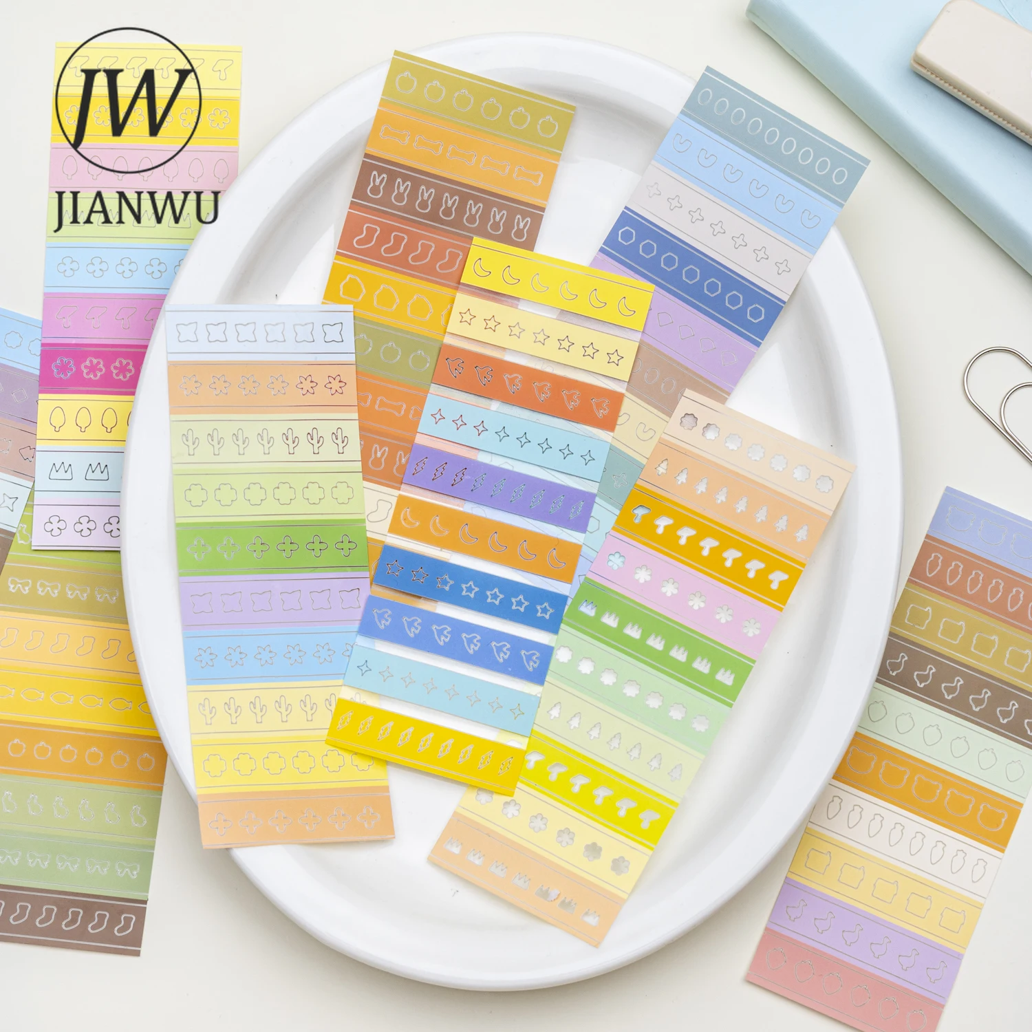 JIANWU Colorful Heartbeat Series Vintage Pattern Landscape Material Collage Scrapbooking Sticker Creative DIY Journal Stationery