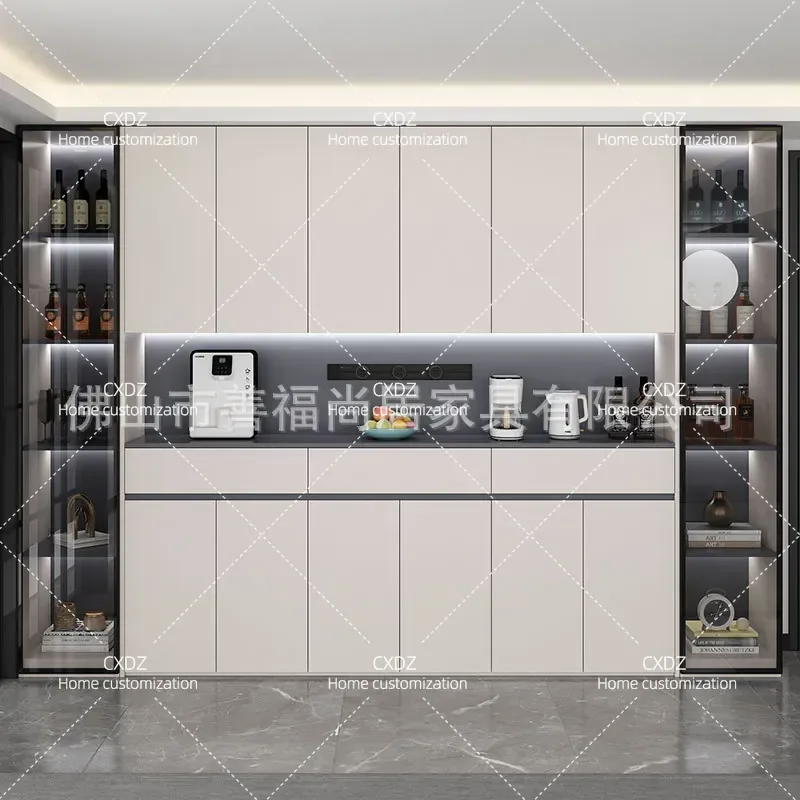 Modern Dining Side Cabinet Tall Wall Mounted Storage Unit Large Capacity Living Room Cupboard for Tea Wine Display Simple