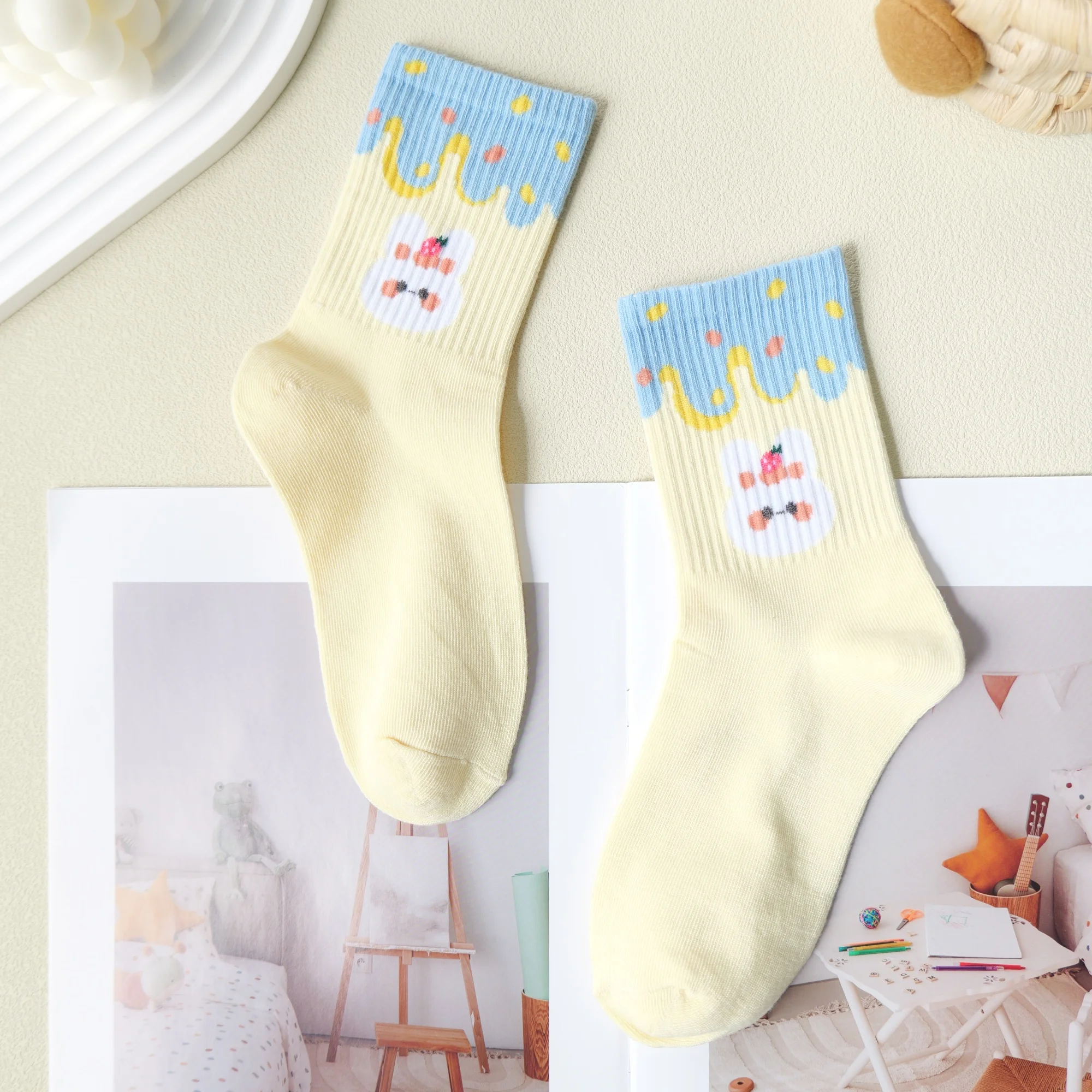 ** أزواج متعددة من الجوارب النسائية متعددة الألوان، تصميمات حيوانات لطيفة، طراز ياباني، مريح، مسامي