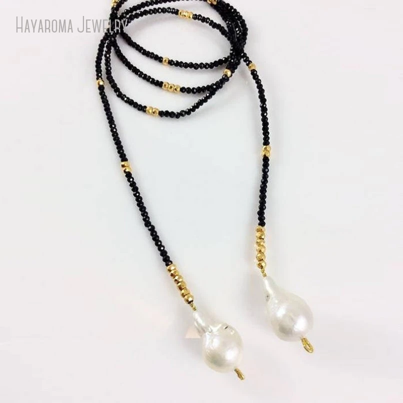 10Pcs Spinel Golden Pyrites Baroque Pearls Lariat Necklace