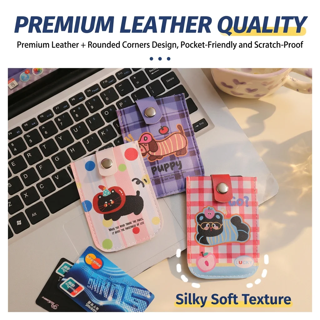 

Retractable Card Holder Cartoon Cute Id Card Holder Pu Leather Card Holder Portable For Commuting Change Pouch