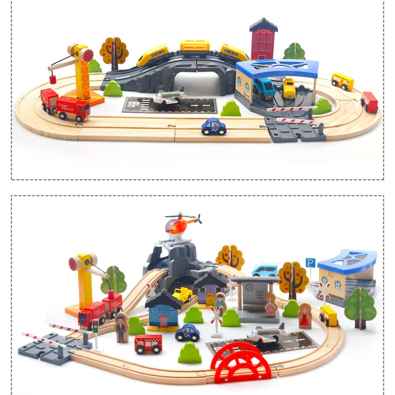 Children Toy Puzzle 128pcs Luxury Rail Train Building Blocks Constructor Miniature Accessories Montessori Wood Toys Board Games