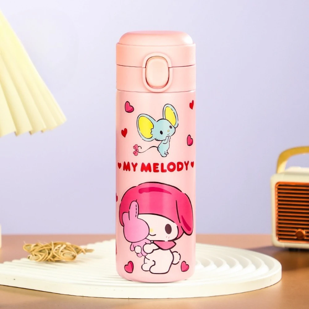 MINISO Hello Kitty Butelki ze Stali Nierdzewnej dla Dzieci, Bidony na Wodę, Kubki na Mleko i Kawę z Wzorami z Kreskówek, Idealny Prezent Świąteczny dla Dziewczynek