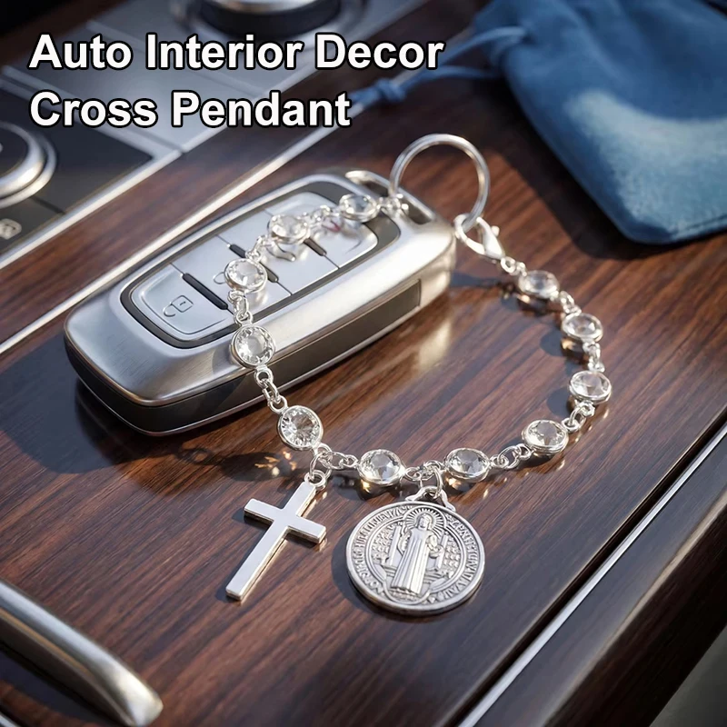 Catholic Protection Rosary Car Accessory Cross Pendant For Auto Interior Decor Religious Protection Pendant