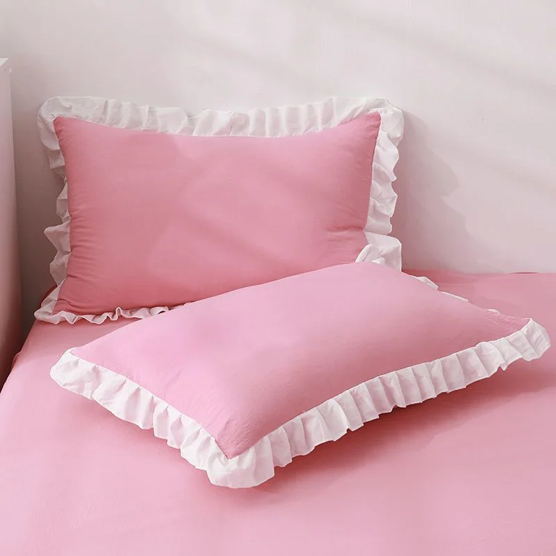 1 Pair of Pillowcases with Ruffles White Shabby Country Girl Cover Protector with Border Decorative 48x74cm