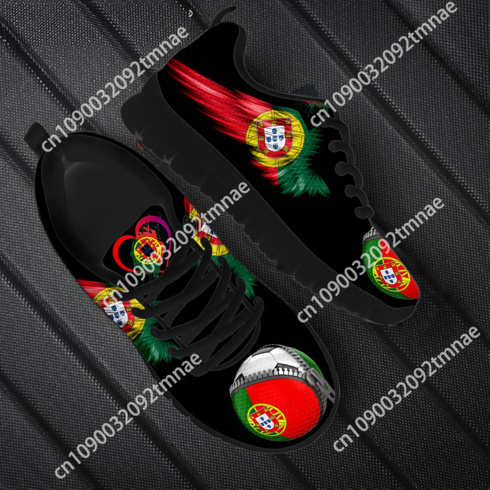 Portugal Flag Football Print Flats Running Jogging Sport Shoes Men Casual Mesh Lace Up Ladies Sneakers Fashion Women Custom