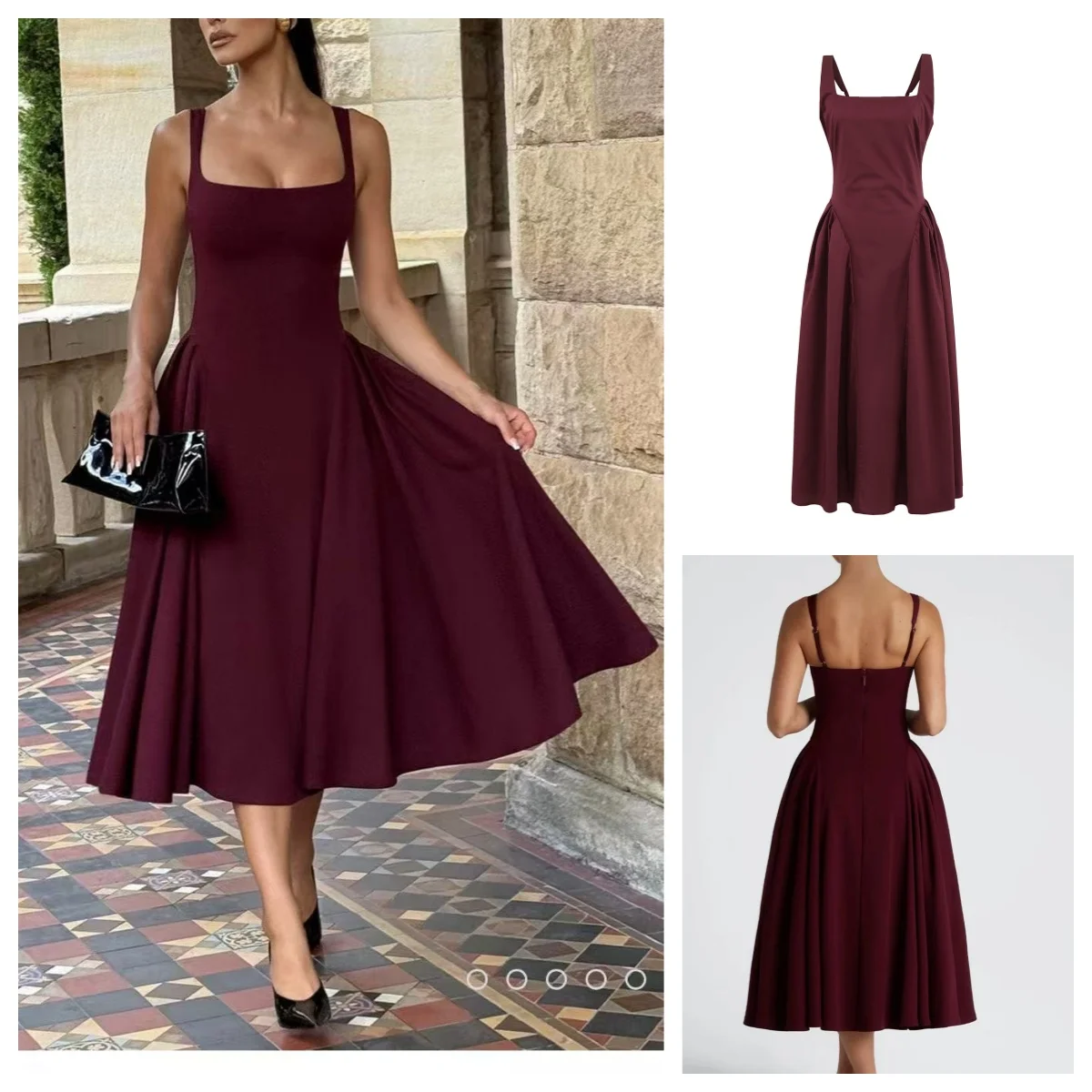 

French style lady suspender dress 2025 new style slim tea dress