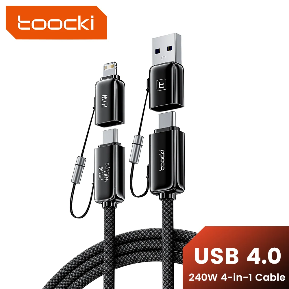 Toocki 240 Вт 1 5 м кабель USB C — Type 40 Гбит/с 8K при 60 Гц Ultra HD-дисплей 4 0 для передачи данных ноутбуков мониторов интерфейс
