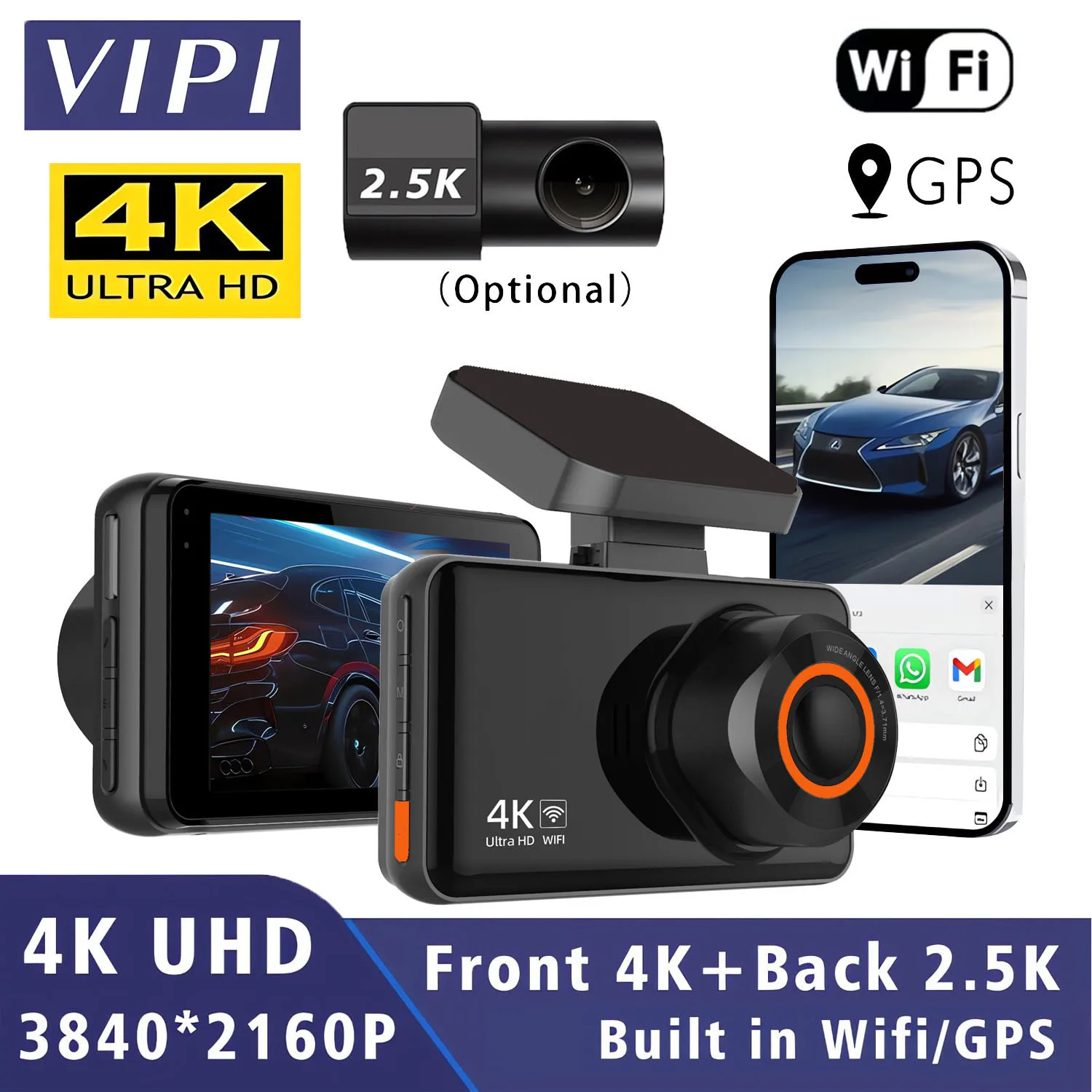 UHD 4K+2.5K Car DVR WIFI GPS Mini Dash Cam Camera Dual Lens Dashcam Registrar Black Box Video Drive Recorder WDR Night Vision