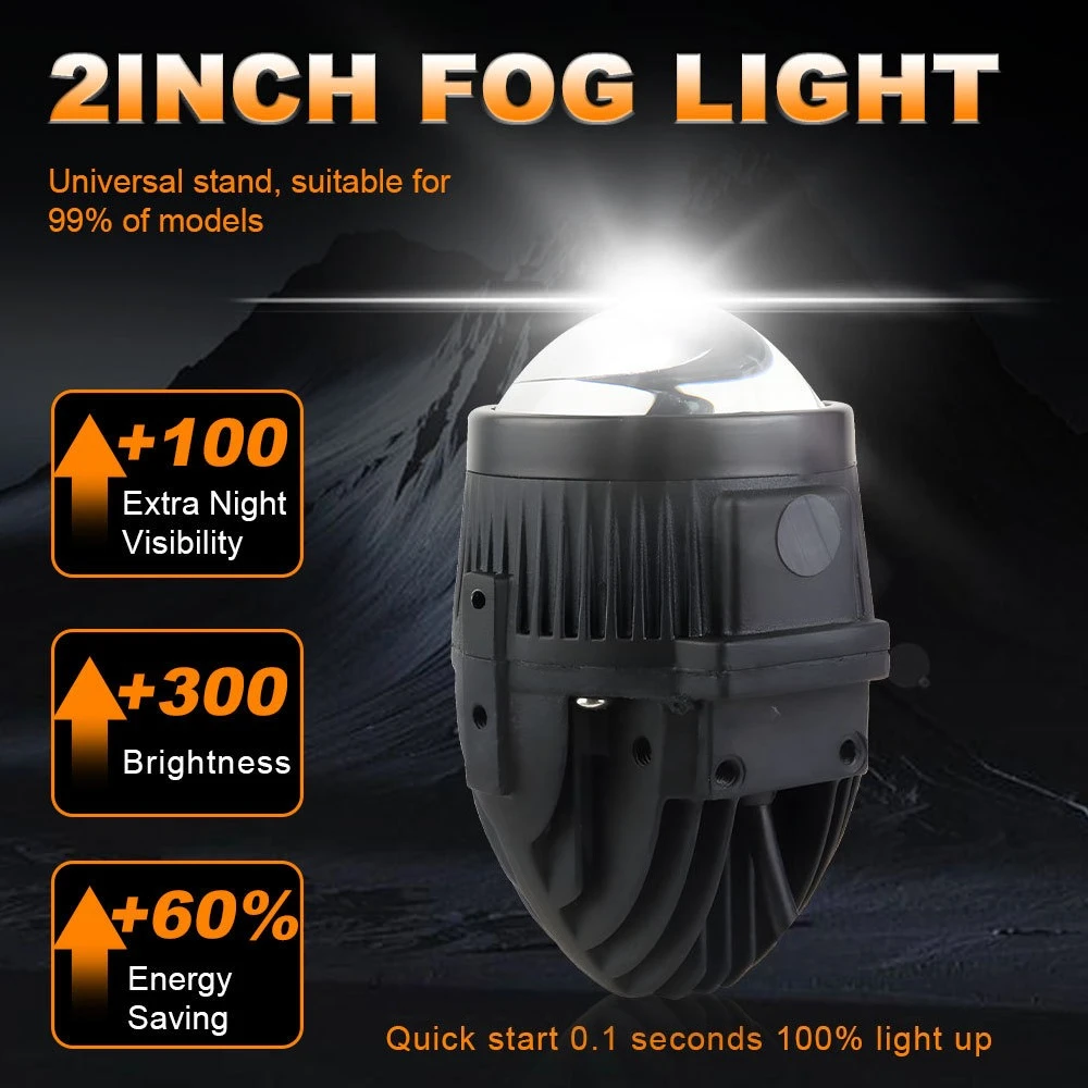 2 Inch Bi LED Projector Fog Light with Halo Triple Color Waterproof Dual Beam High Low 80W Universal Bracket Car LED Fog Lamp