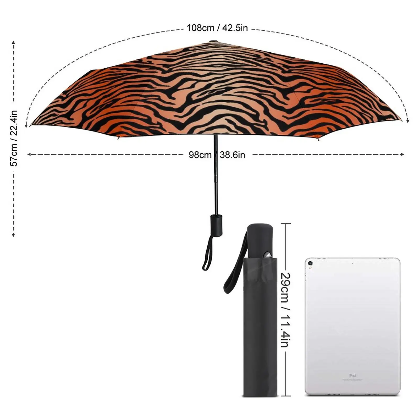 Tiger Stripe Umbrella Animal Print Auto Windshield Umbrella Unique Print Camping Lightweight Umbrella