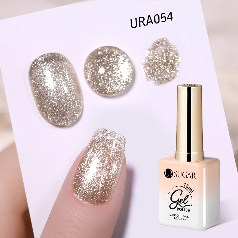 UR SUGAR 15ml Set di smalti per unghie gel nudo rosa glitterato con base superiore Coat Kit per manicure con lampada UV per unghie da 6W Set per unghie UV semipermanente