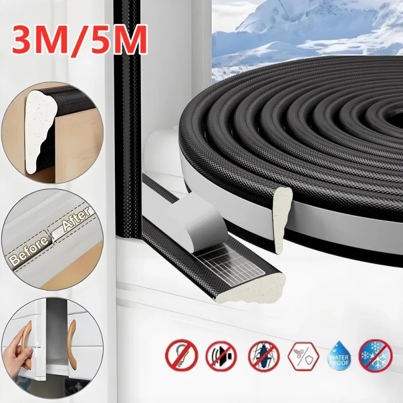 Tira de sellado para ventanas y puertas de 3M/5M, espuma acústica adhesiva, relleno de espuma aislante a prueba de viento y sonido para puertas y ventanas
