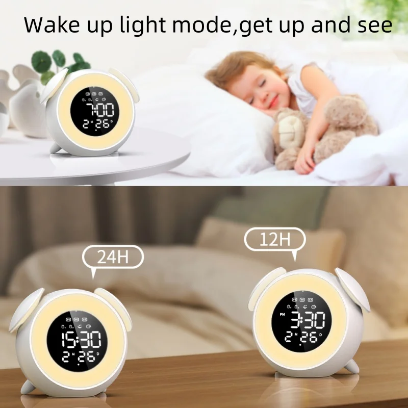 Charging bedside lamp, wake-up light, alarm clock, meditation, nature sounds, music, sunrise and sunset simulation, color change