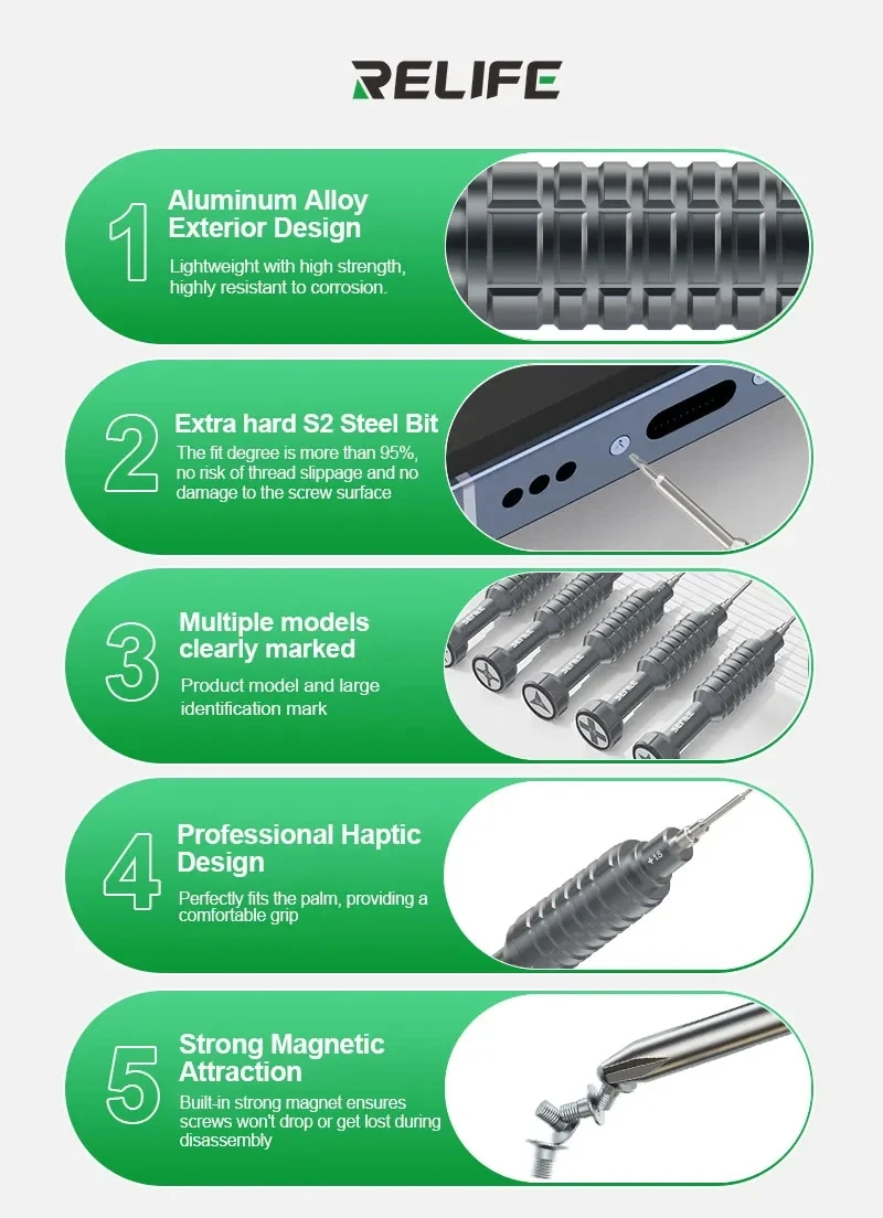 

RELIFE RL-730A Steel Cannon King Classic Series Screwdriver Strong Magnetic Suction Extra Hard S2 Steel Bit Repair Tools