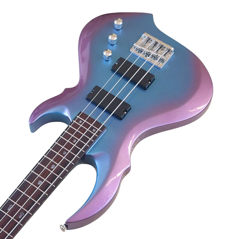 High Gloss 4 String Electric Bass Guitar Neck Through Solid Basswood Body 43 Inch Bass Guitar With Double Shake Tremor 24 Frets