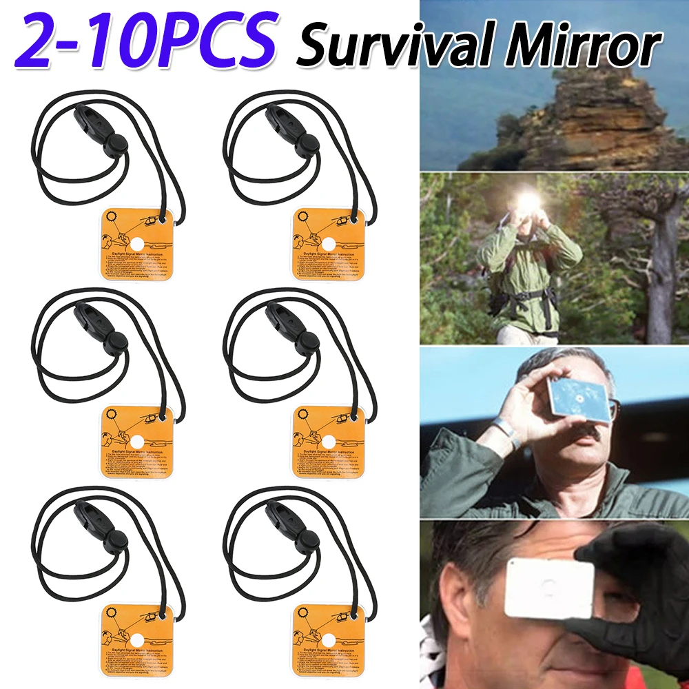 2-10PCS 긴급 생존 거울 휘파람과 다기능 모험 거울 실용적인 야외 도구 응급 처치 용품