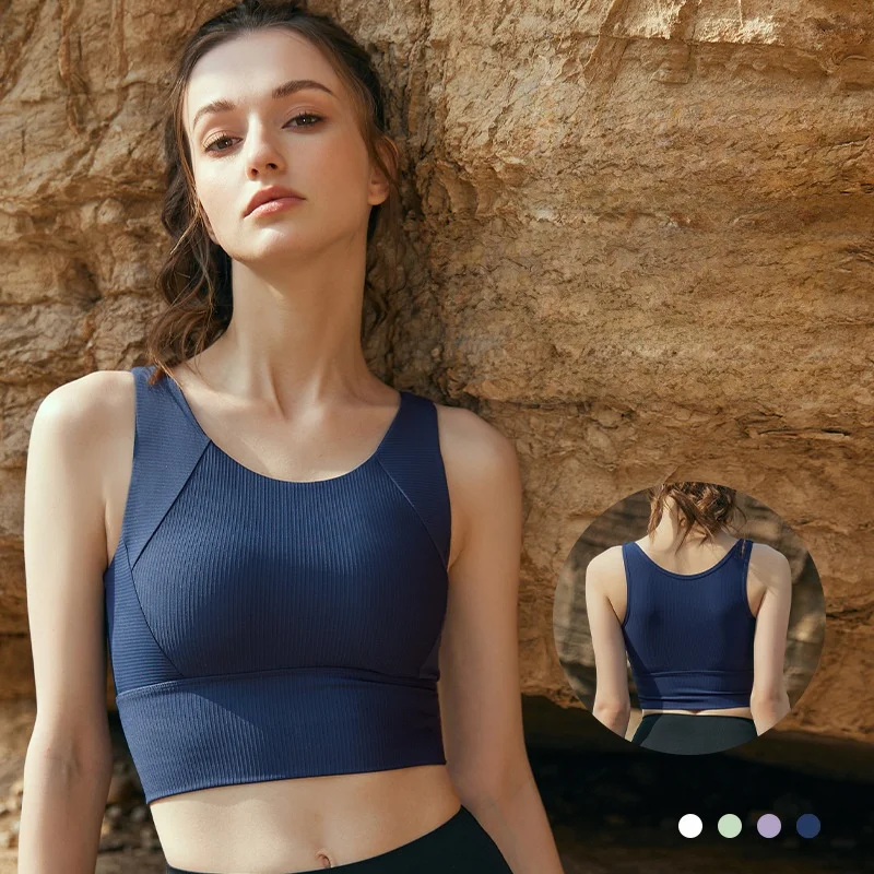

Women's Summer Outdoor Sports Underwear Shockproof Gather-up Semi-fixed One-piece Cup Yoga Bra Fitness Top High Strength