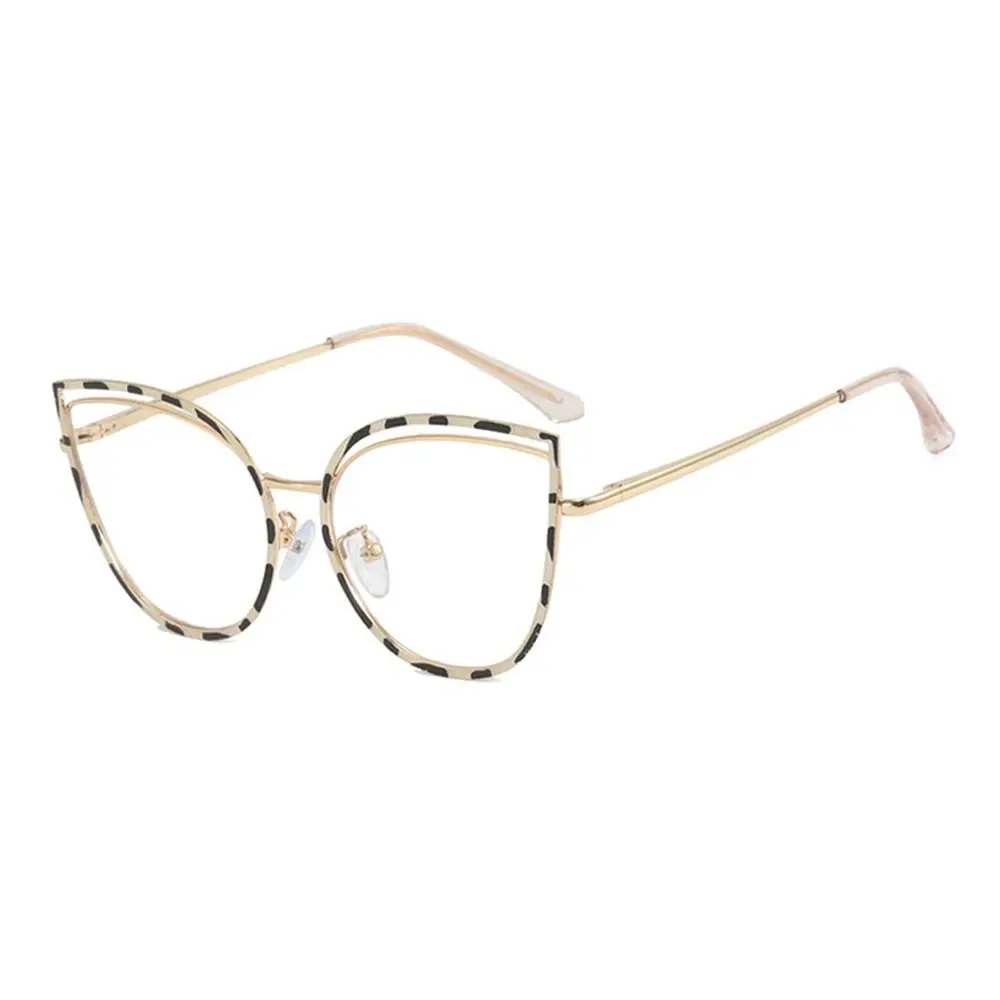 Fashion Hollow Cat Eye Metal Flat Glasses Classic Anti-Blue Light Glasses Office Eye Protection Frame Eyewear Computer Goggles