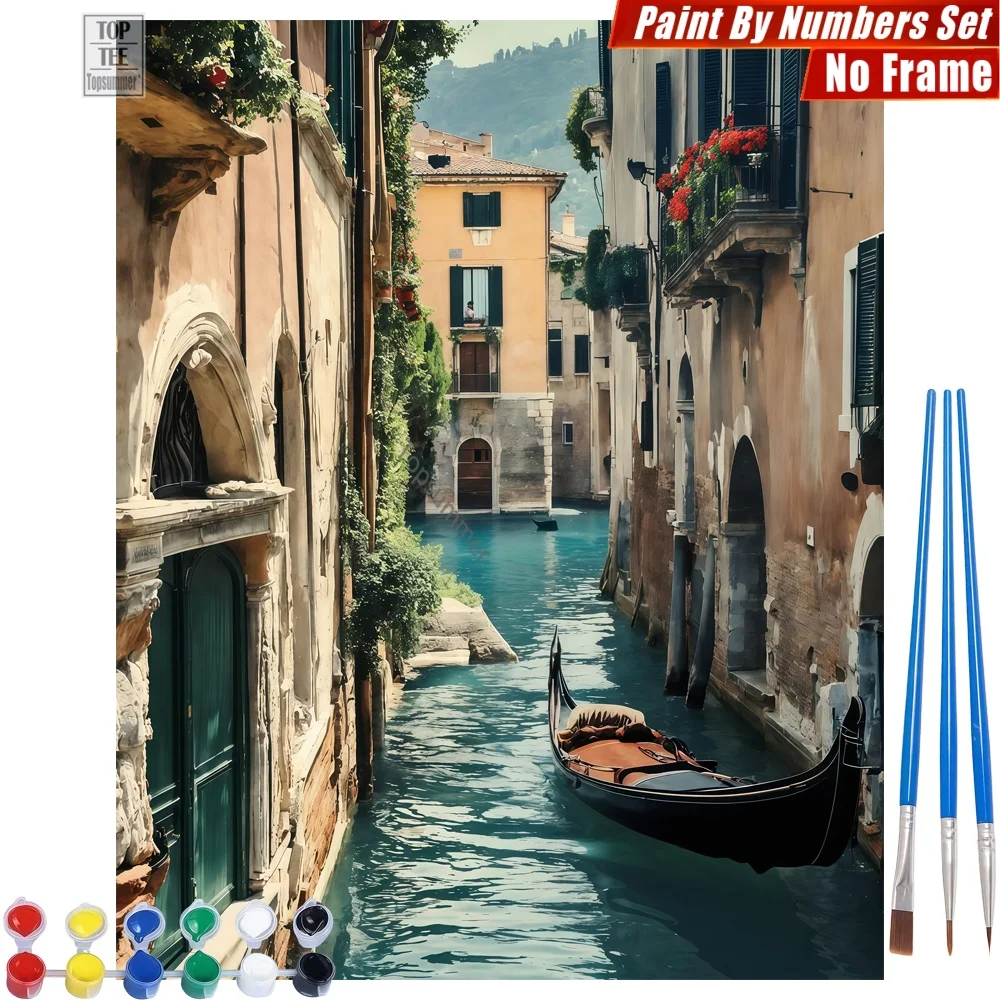 

Venetian Green Canal Paints By Number Set - Canal Gondola Flowers Home Bedroom Decor Day Of The Dead Gift For Mom
