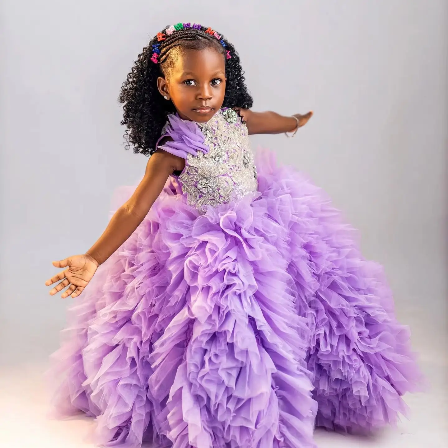Lavender Girls Birthday Party Dresses Customized Layered Tulle Flower Girl Dresses for Wedding Kids Party Baby Queen Ball Gowns