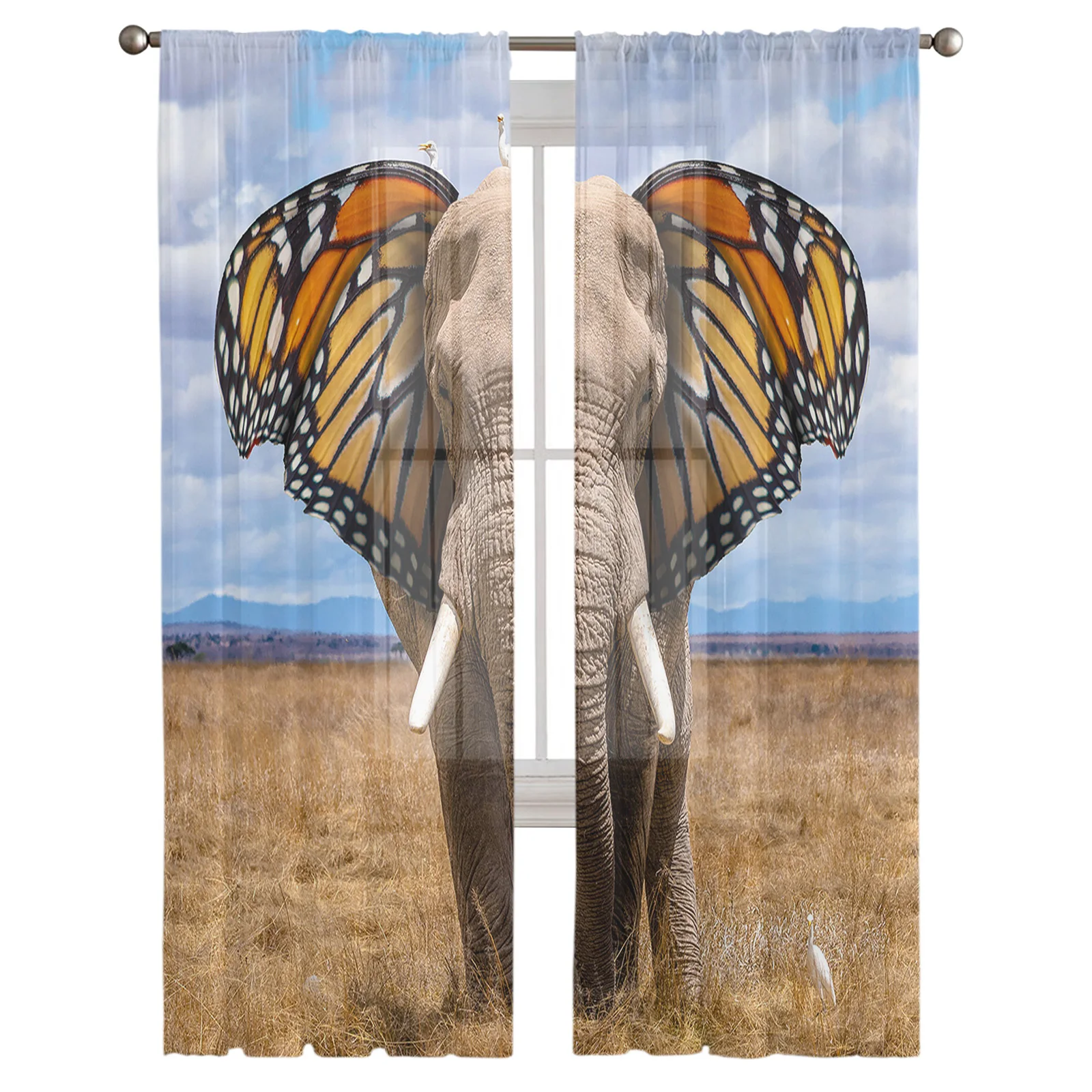 Funny Elephant Butterfly Sheer Curtain for Living Room Hall Wall Dress Up  Home Window Supplies Pop Print Tulle Curtains