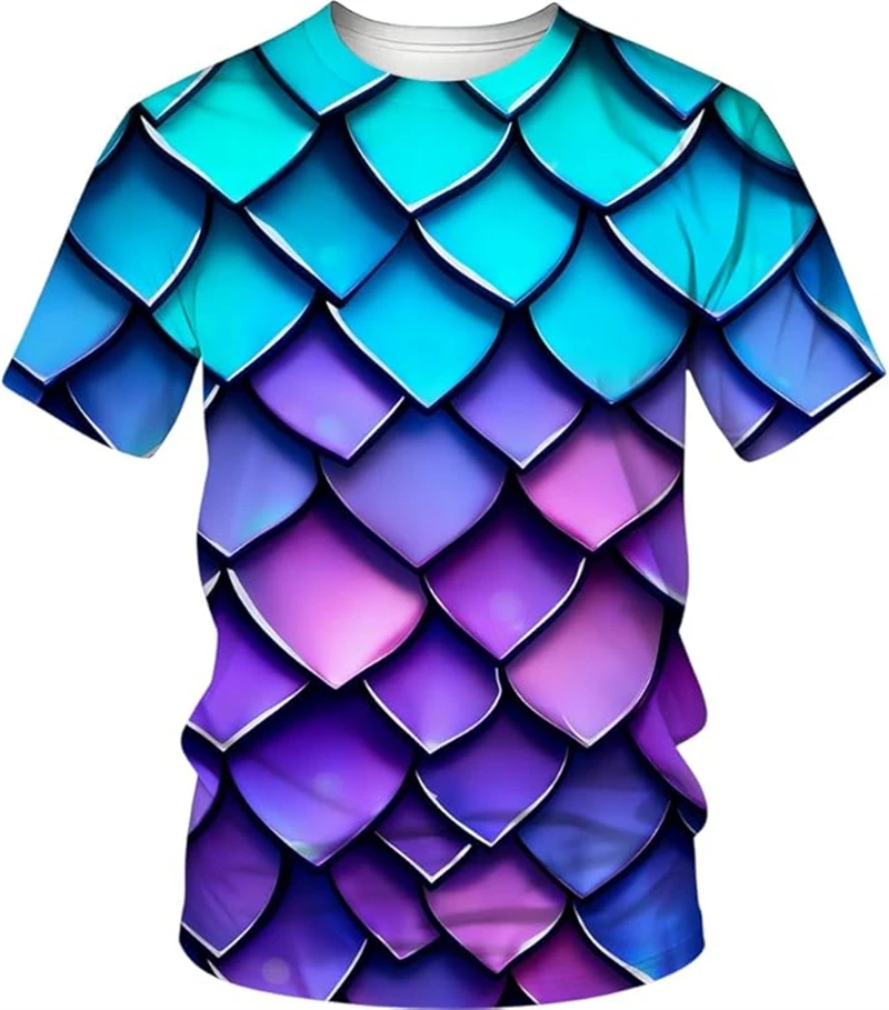 Summer Street Style Men's Fashion 3D Fish Scale Print T-Shirt 2026 New Design Dragon Scale Pattern Casual Shirt