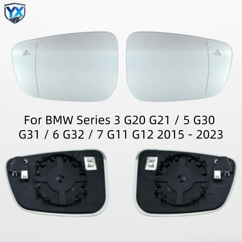Car Wide Angle Heated Mirror Glass With Blind Spot Warning For BMW Series 3 G20 G21 / 5 G30 G31 / 6 G32 / 7 G11 G12 2015 - 2023