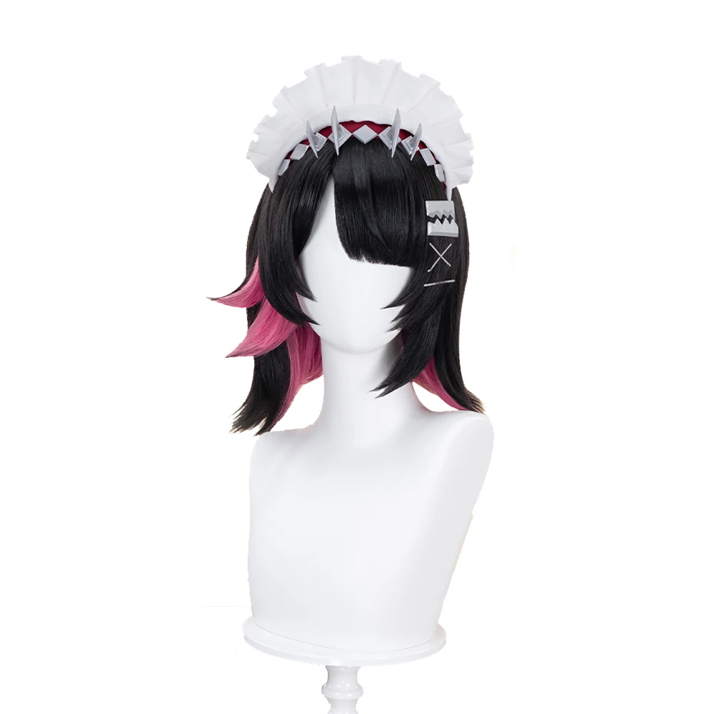 متوفر في المخزون شعر مستعار Ellen Joe Game Zenless Zone Zero للنساء قصير أسود وأحمر شعر مستعار ZZZ Ellen Joe Cosplay قبعة مجانية للهالوين