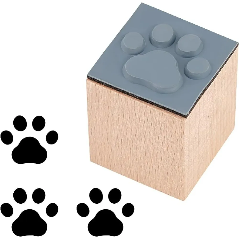 Paw Print Pattern Wooden Stamp 1x1x1.3 inch Square Small Mini Decorative Mounted for Scrapbooking Card Making