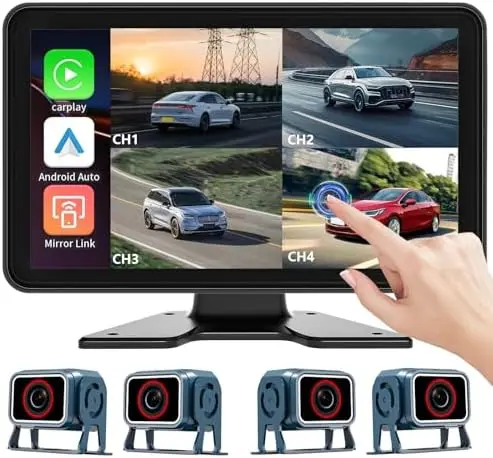 

10.1" Touch Screen Car Dash Cam with 4CH 1080P, CarPlay, Android Auto, Backup Camera for RV Truck