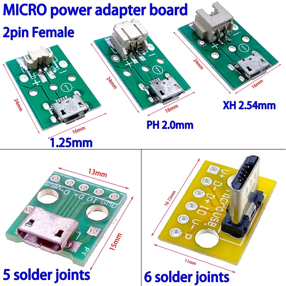 MICRO power adapter board 1.25/PH2.0/XH2.54MM spacing adapter board MICRO USB Mike 5p female power board data cable test