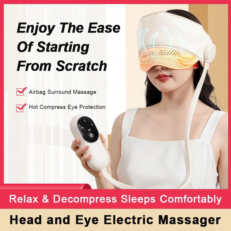 

Portable 2 in 1 Electric Airbags Massager Relief Relaxing Smart Vibration Sleep Aid Head Massager with Eye Mask Heat Compression