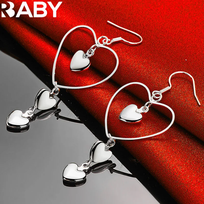 

URBABY 925 Sterling Silver Hearts Drape Earrings For Women Wedding Party Gifts Fashion Charms Jewelry Accessories