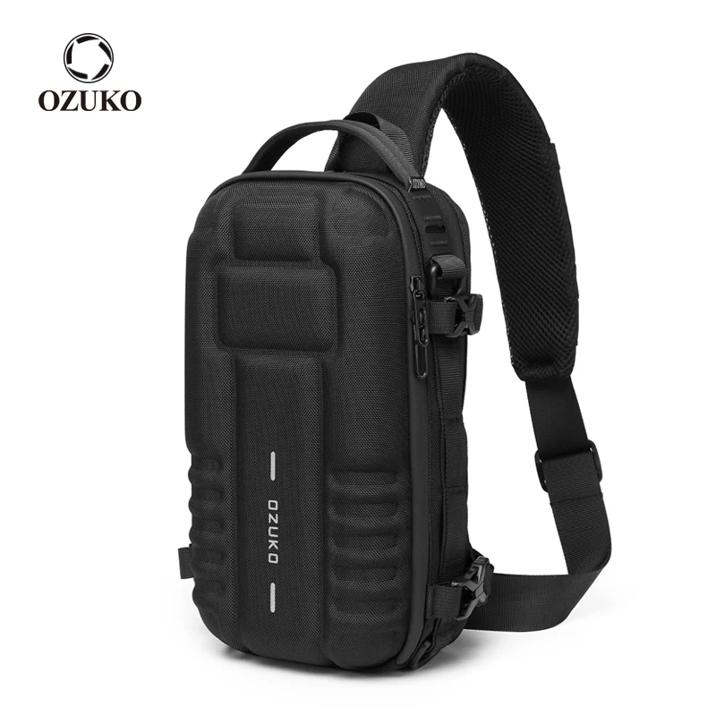 

OZUKO Chest Bag Hard Shell Men Sports Shoulder Bag Multifunctional Large Capacity Waterproof High Quality Outdoor Tactical Bag