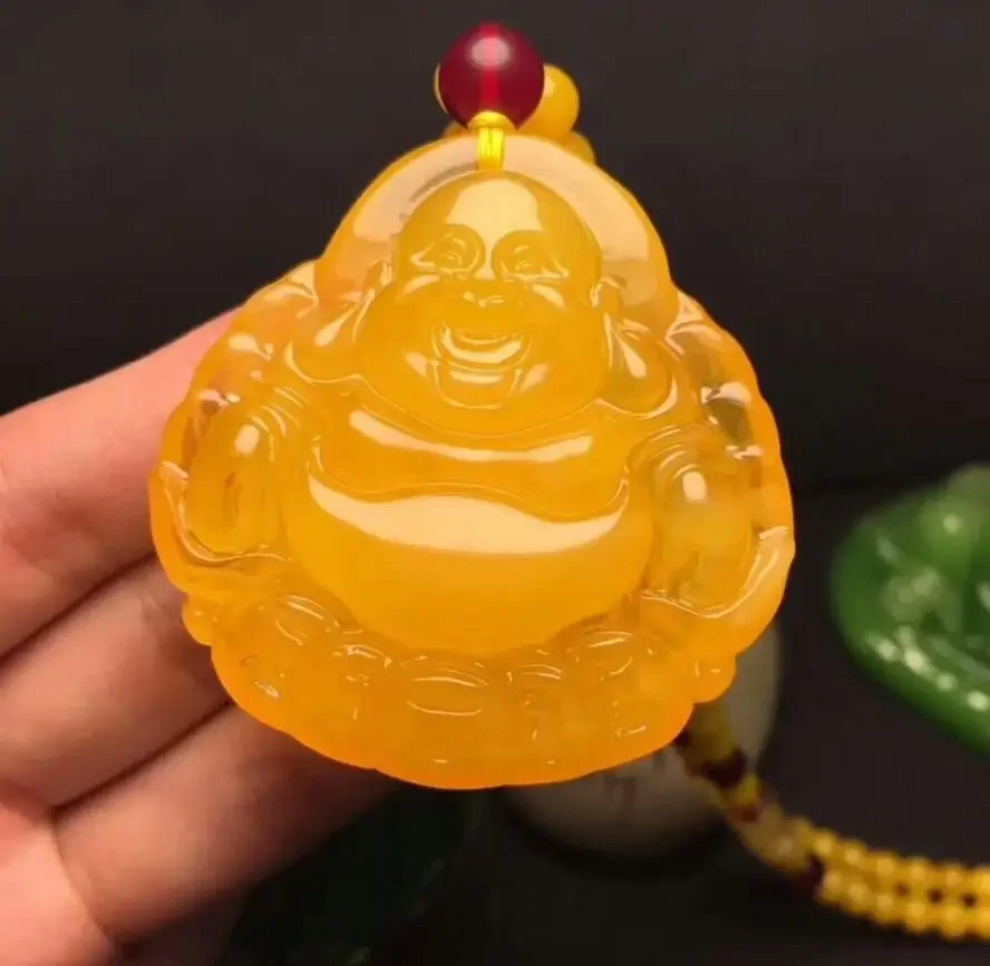 

Baltic chicken oil yellow honey wax amber Maitreya Buddha Pendant honey wax smiling face Buddha can be inspected a