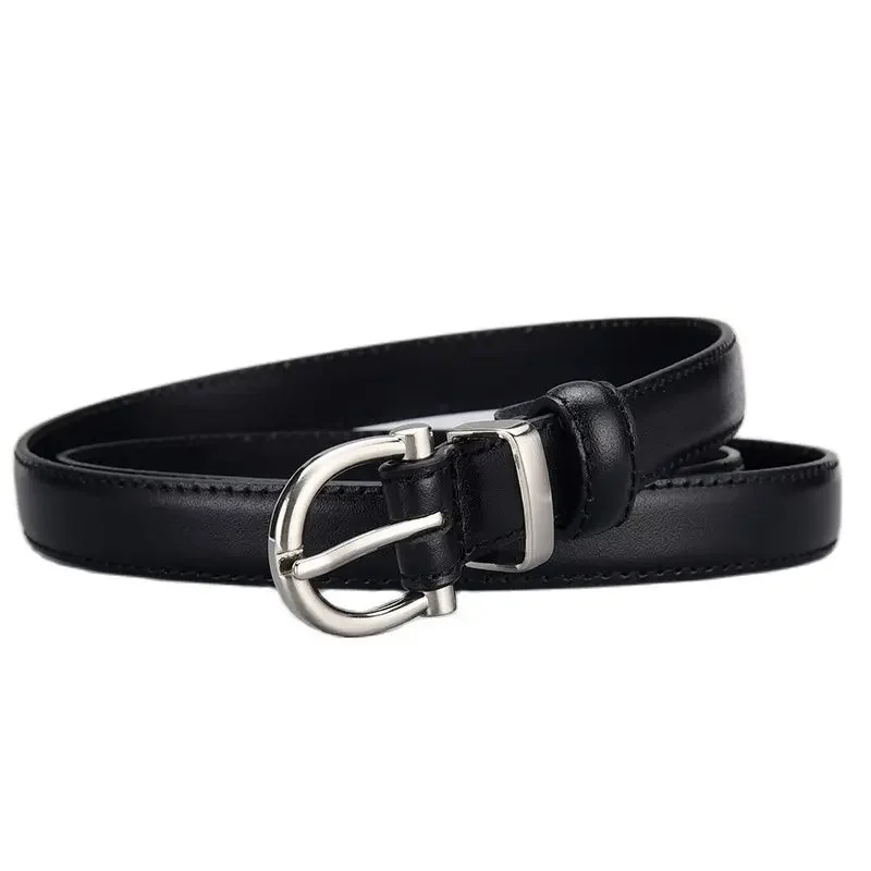 Luxury High-end Leather Belt Women's Top Layer Cowhide Black Thin Belt Genuine Leather Simple and Classic Fashion Belt