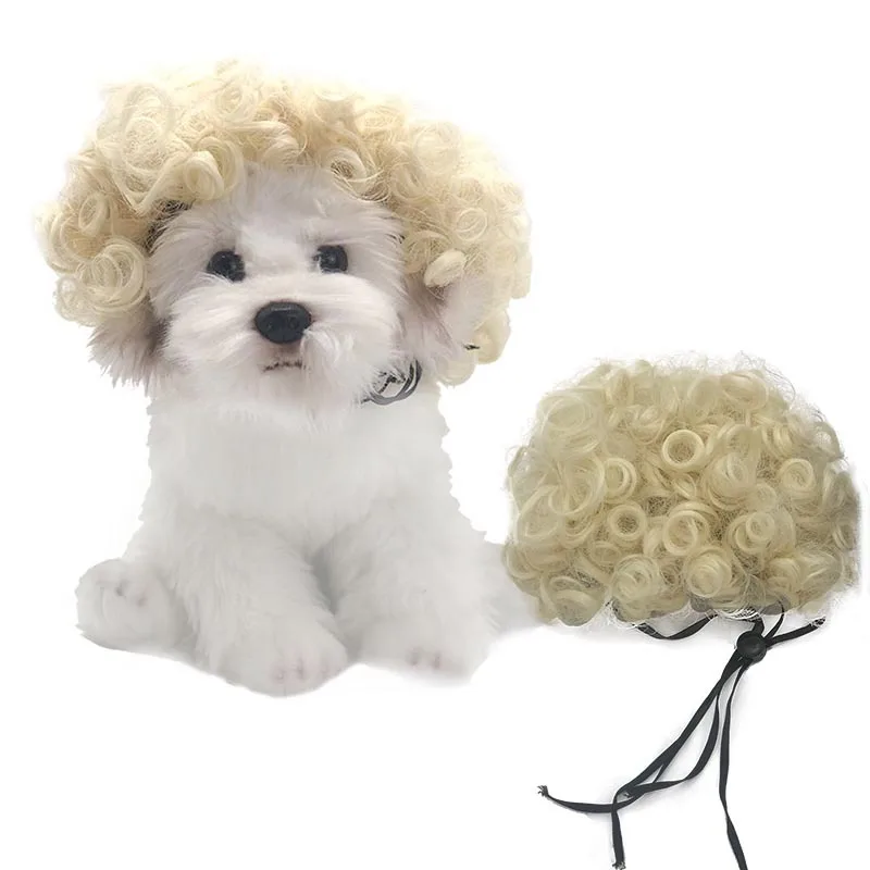 Topi rambut palsu rias silang anjing kucing lucu wig hewan peliharaan alat peraga Cosplay aksesoris kepala untuk Halloowen perlengkapan hewan natal