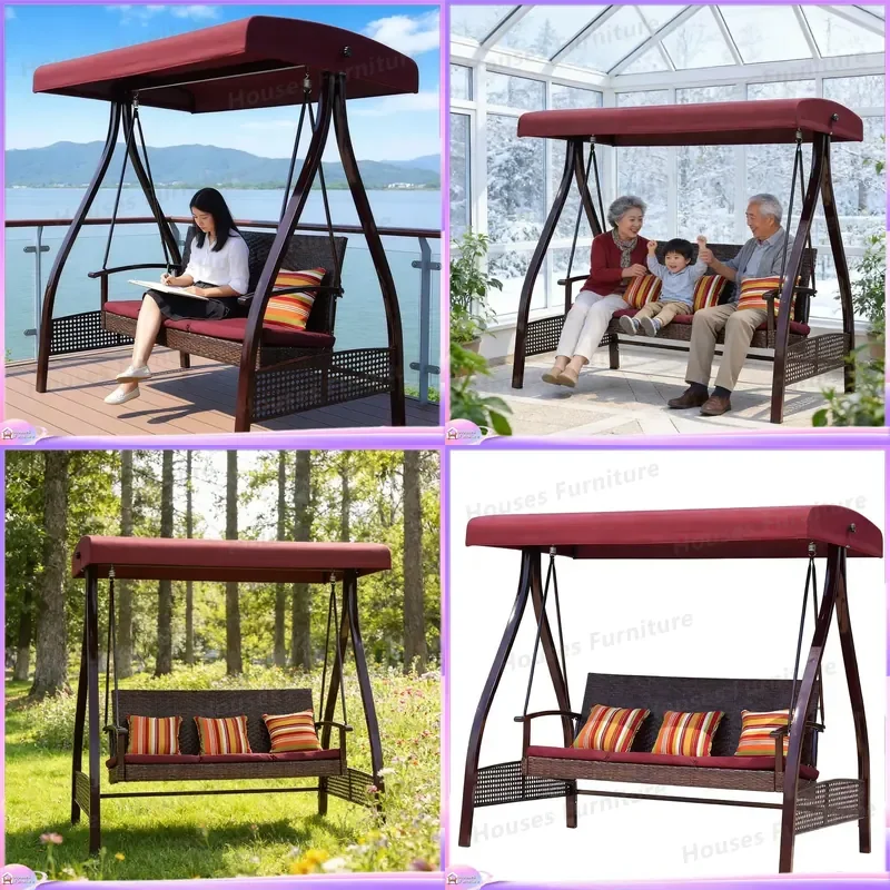 Romantic Double Swing Chair Outdoor Garden Patio Hanging Seat Couple Love Swing Bench Courtyard Decor Furniture Relaxing