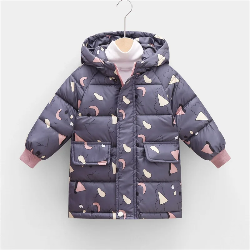 2023 New Fashion Kids Hooded Warm Coats Autumn Winter Thicken Down Jackets Boys Girls Windproof Zip Long Parkas Children Clothes