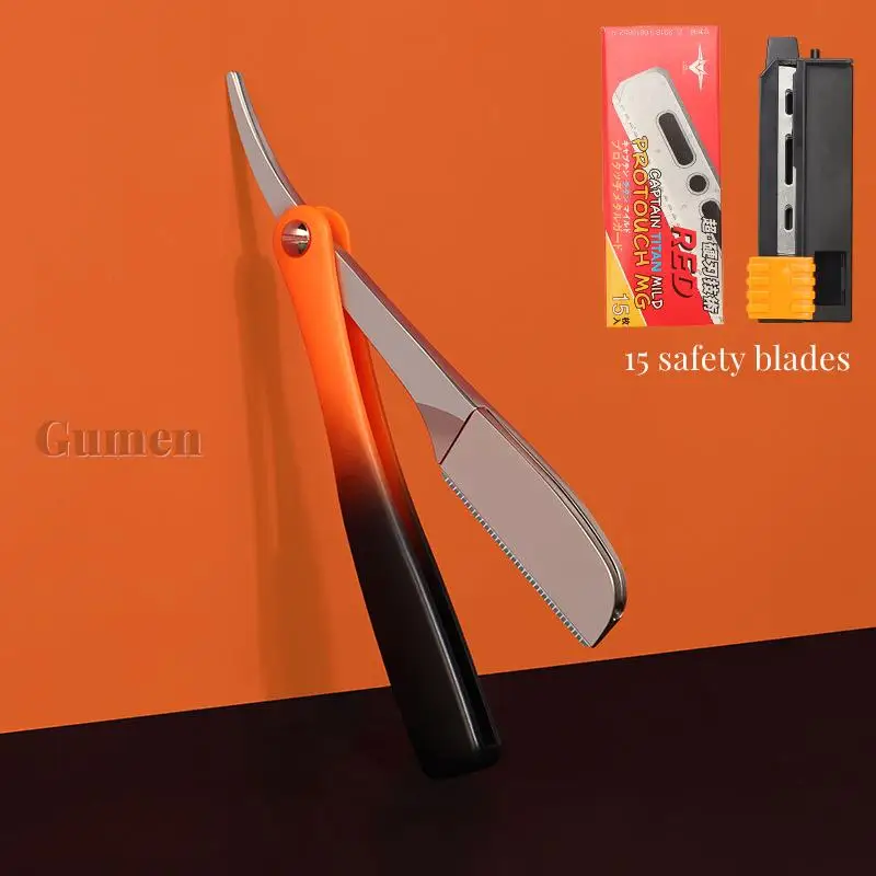 New Manual Folding Shaving Razor Blade Replacement Men ABS Gradient Handle Straight Edge Barber Razor Holder